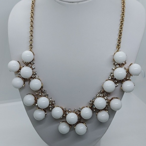 White Bead‎ Rhinestone Statement Necklace Gold Chain Costume Jewelry - Picture 4 of 6